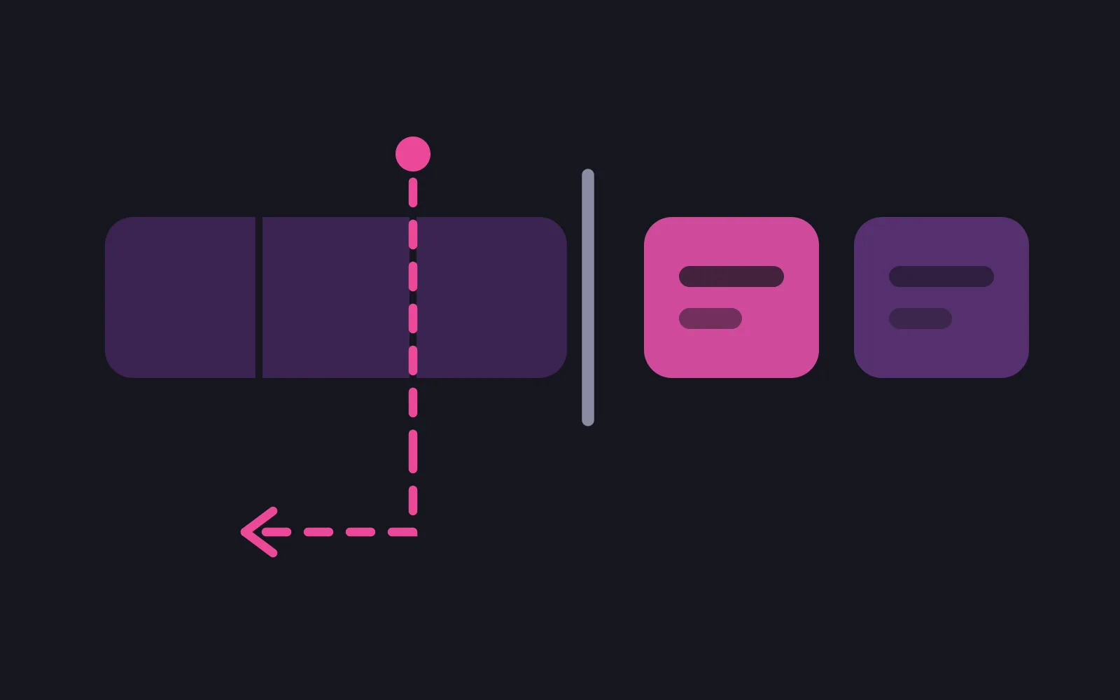A trial window of three day cells with a deep pink dashed marker standing one cell before its end, an exit arrow leading away from that marker, and two charge blocks sitting beyond the window's closing line